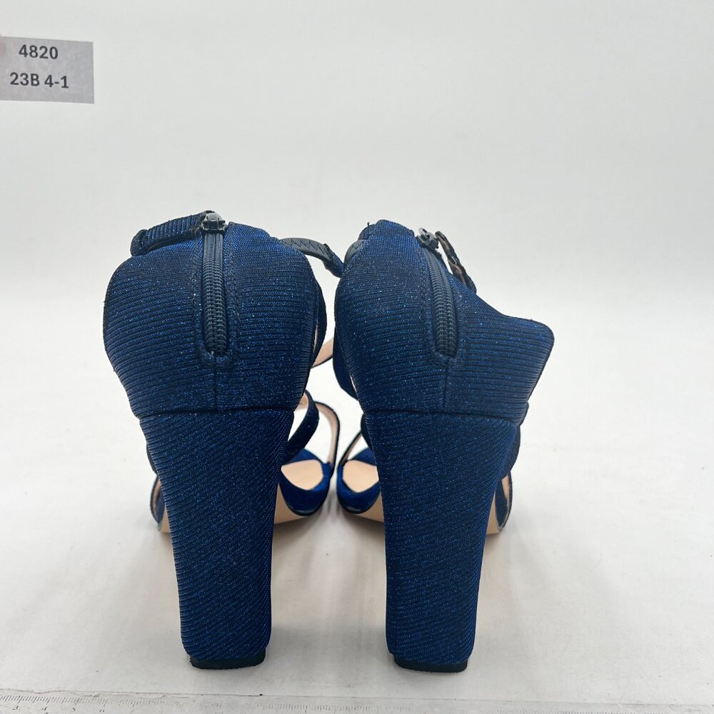 XYD Navy Crisscross Open Toe Block Chunky High Heel Sandals Back Zipper Shoes - Picture 5 of 6
